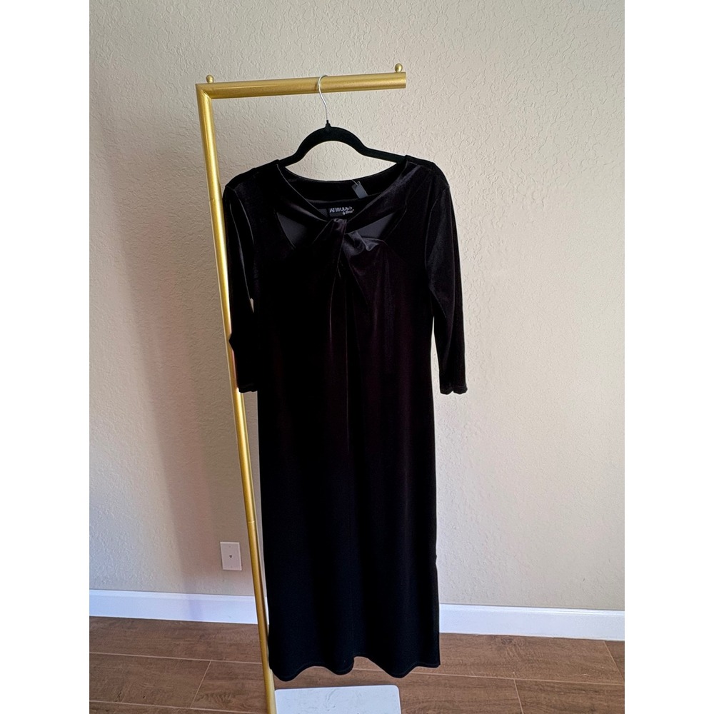 Attitudes by Renee NWT Black Velvet Midi Dress Size SP Whimsigoth Minimalist